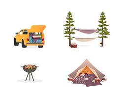 Picnic equipment flat objects set vector