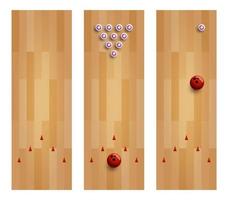 Illustration of a bowling lane collection. Set three bowling alley with pin and ball vector illustration