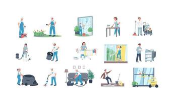 Cleaners flat vector characters set