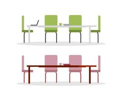 Office tables flat objects set vector