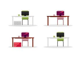 Office tables with computers objects vector