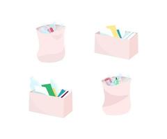 Waste boxes and bags objects set vector