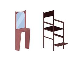 Conjunto de objetos vectoriales de color plano espejo y silla alta vector