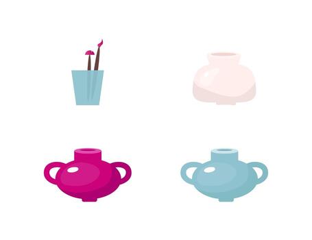 Pots flat vector objects set