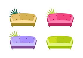 Sofa flat color vector objects set