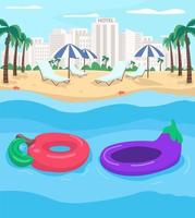 Summer resort and inflatables flat color vector illustration