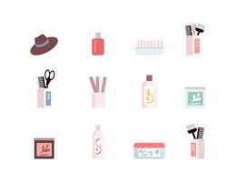 Hair care products flat color vector objects set