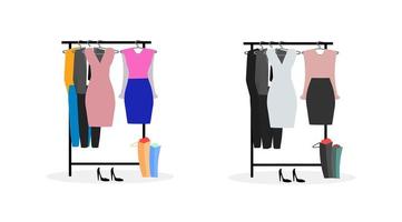 Clothes racks flat objects set vector