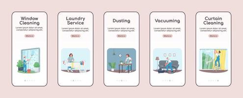 Janitorial services onboarding mobile app screen flat vector template