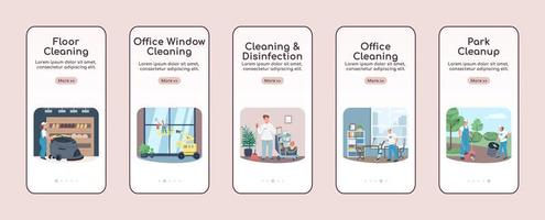 Cleaning business onboarding mobile app screen flat vector templates