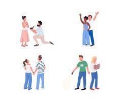 Couple entertainment flat color vector faceless character set