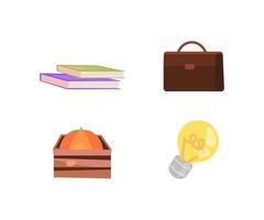 Briefcase and books flat objects set vector