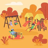 Autumn playground flat color vector illustration