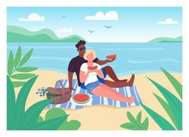 Picnic romántico en la playa ilustración de vector de color plano