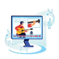 Internet guitar tutorial flat concept vector illustration