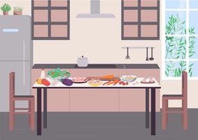 Kitchen table for cooking flat color vector illustration