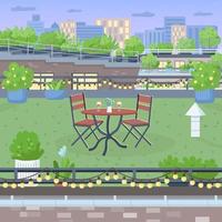 Terrace for romantic dinner flat color vector illustration