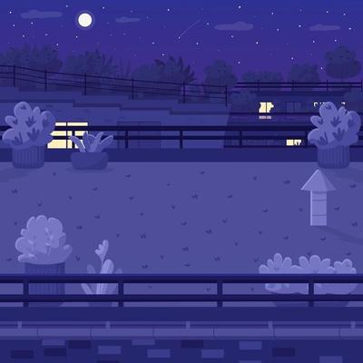 Nighttime rooftop flat color vector illustration