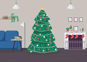 Christmas at home flat color vector illustration