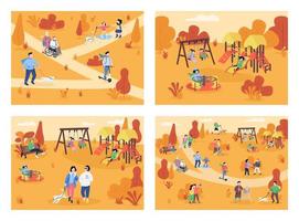 Autumn recreation area flat color vector illustration set