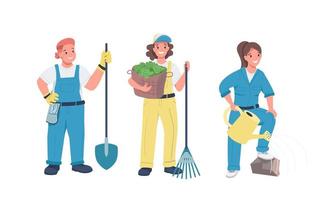 Women gardening flat characters set. vector