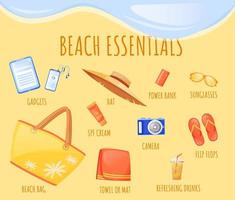 Beach essentials flat color vector informational infographic template