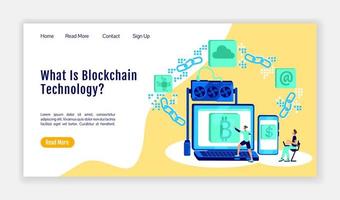 Blockchain technology landing page flat color vector template