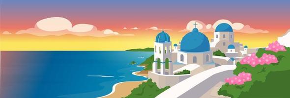 Santorini islands flat color vector illustration