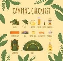 Camping checklist flat color vector informational infographic template