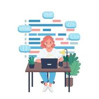 Female programmer flat color vector detailed character