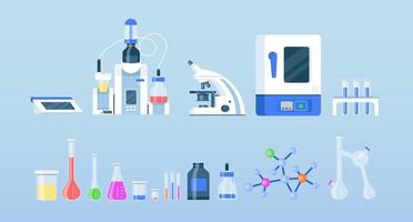 Laboratory equipment flat color vector objects set