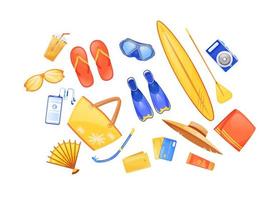 Summer beach essentials flat color vector objects set