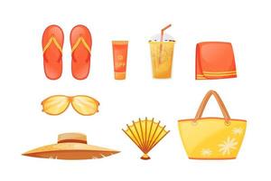 Sunbathing essentials flat color vector objects set