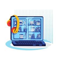 Laptop with ebook platform flat color vector object