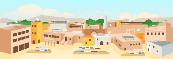Ilustración de vector de color plano de la vieja ciudad árabe