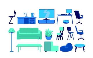 Furniture for smart home flat color vector objects set