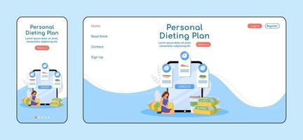 Personal dieting plan adaptive landing page flat color vector template