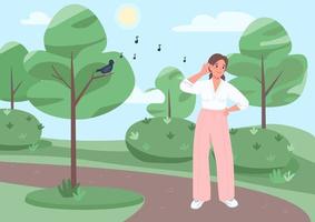 Listen to songbird flat color vector illustration