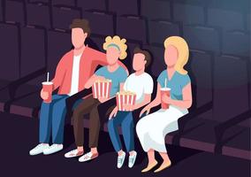 Family in cinema flat color vector illustration