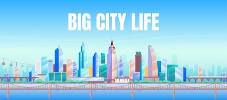 Big city life banner flat vector template