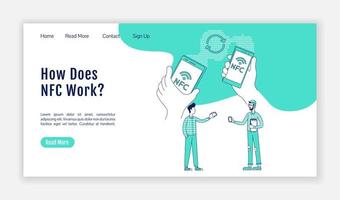 NFC work principle landing page flat silhouette vector template