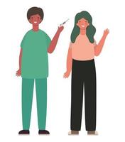 Male doctor and woman avatar with injection vector design
