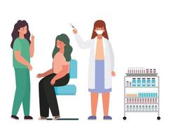 female doctors vaccinating woman vector design