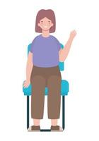 caricatura, mujer feliz, sentado, en, asiento, vector, diseño vector