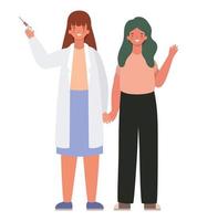 Female doctor and woman avatar with injection vector design
