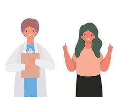 Avatar de médico y mujer masculino con diseño de vector de documento