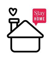 Stay at home text and house with heart and bubble vector design