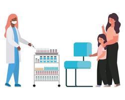 female doctor vaccinating girl and mother vector design