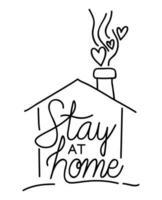 Stay at home text and house with hearts vector design