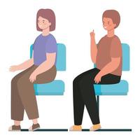 happy woman and man cartoon sitting on seats vector design